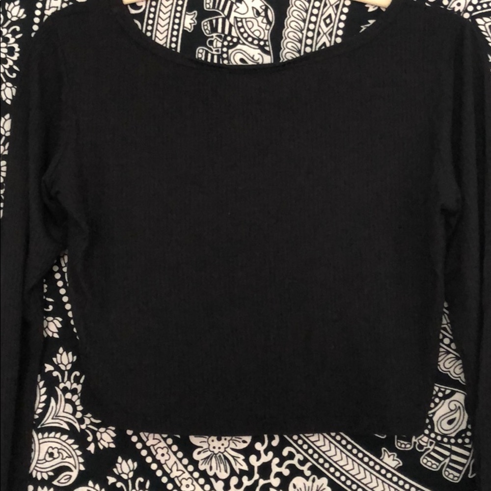 CROPPED BLACK RIBBED COTTON TOP - Picture 5 of 5